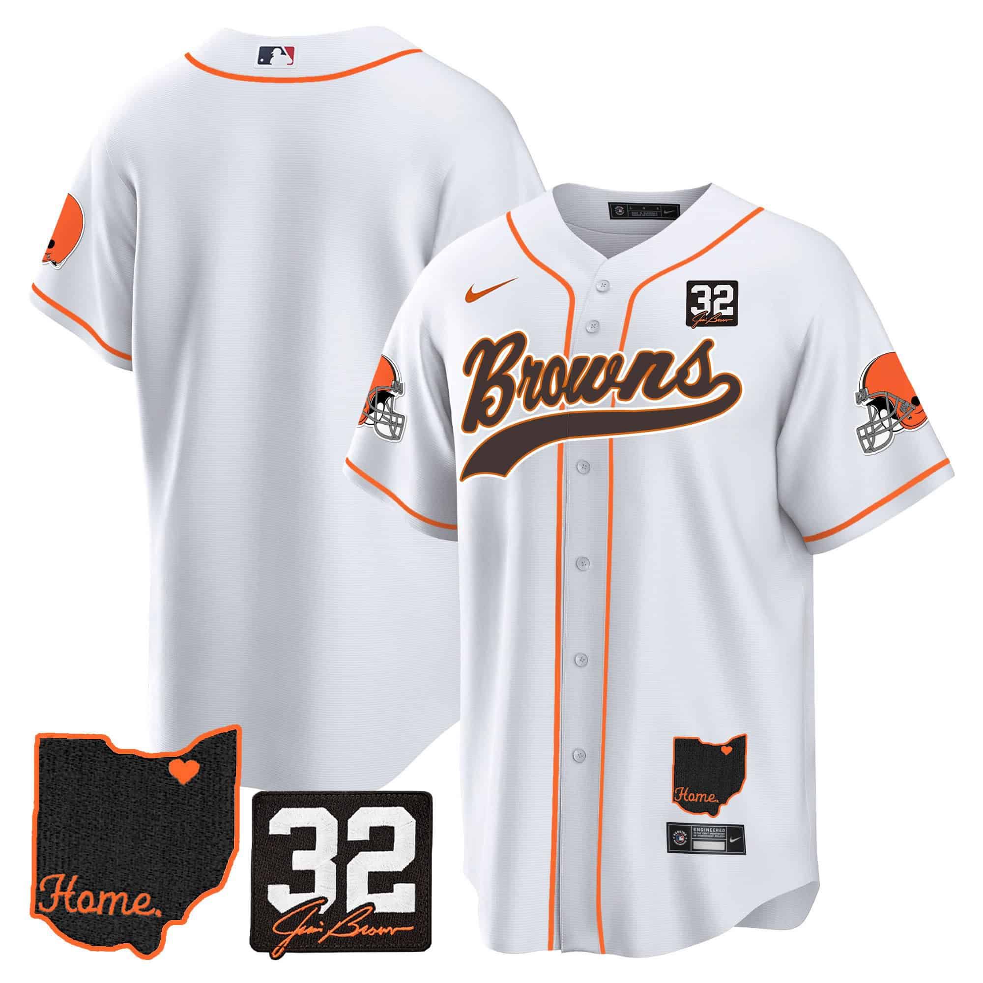Men Cleveland Browns Blank White Memorial Home Patch Baseball 2024 Nike NFL Jersey